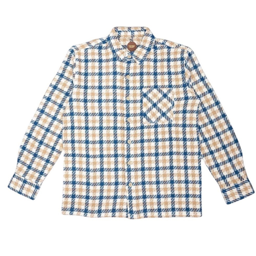 Common People Mens Blue Plaid Textured Button Down Overshirt Shacket Large £125
